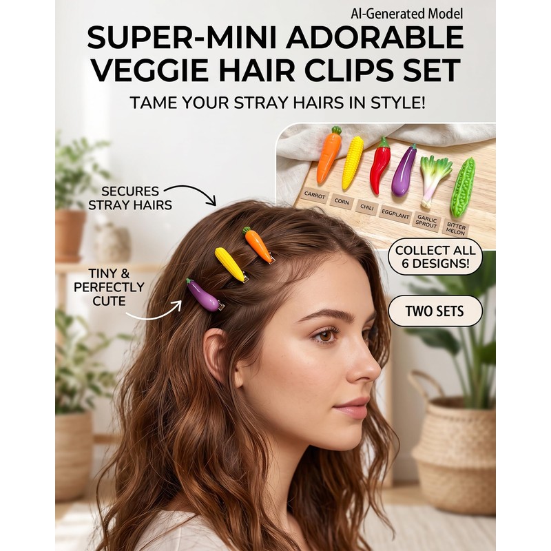 Funny Vegetable Hair Clips Set, 3D Realistic Simulated Food Hair