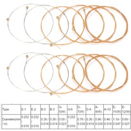 12 PCS Guitar Strings Replacement 12 String Acoustic Strings, Classical Guitar Strings Steel String for Folk Guitar Musical Instrument Parts