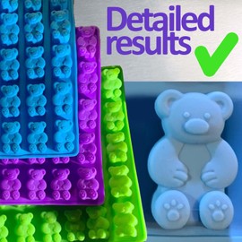 Thick and Large Gummy Mold for Edibles-BPA Free Teddy Bear Silicon Molds for Candy-Set of 3 Gummy Bear Molds Silicon with 3 Droppers (Green, Puple, Blue) (Blue,Green,Purple)