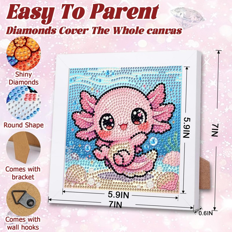 ICYANART Axolotl Diamond Art Painting Kits for Kids with Frame