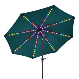 PEAKVONDER 9 ft Outdoor Patio Umbrella with Solar Lights - Large Heavy Duty Beach/Table/Pool/Deck/Market Umbrella, Dual Charging, Tilt, APP & Button Control, UV/Fade-Resistant, Teal Blue HPU092TB