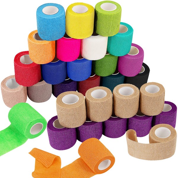 BQTQ 30 Rolls Self Adhesive Bandage Wrap 2 inch Self Adherent Wrap Tape Breathable Athletic Tape Stretch Sports Wrap Self Adhesive Wrap for Wrist Ankle Swelling Sprains(Rainbow Color)