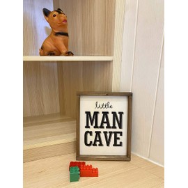Little Man Cave Wood Wall Sign Toddler Boys Room Wall Decor Art for Kids Bedroom Wooden Framed Modern Farmhouse Wall Hanging Art