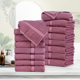 Ample Decor Grape Purple Bath Towels for Bathroom Set of 16 100% Cotton Popcorn Textured, Machine Washable - Mulaayam Collection - 30 X 54 Inch