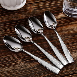 KEAWELL Premium 4-Piece Louis Hammered Spoons Set, 18/10 Stainless Steel, Set of 4, Fine Spoon Set with Squared Edge, Dishwasher Safe (7.6" Dinner Spoon)