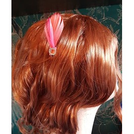 Bridal Bridesmaid Feather Hair Grip Prong, Coral Pink and Gem Hair Piece