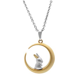 Helen de Lete 925 Sterling Silver Bunny On The Moon Collar Necklace, Sterling Silver, Sterling Silver, Moon