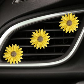 JIHUOO 3 Pcs Daisy Flower Air Vent Clips Air Conditioning Outlet Clips Car Air Freshener Clip Charm Car Inter Decor Accessories Yellow