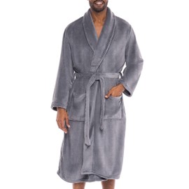 Alexander Del Rossa Men's Robe, Plush Fleece Bathrobe with Two Large Front Pockets and Tie Closure, Steel Gray, 1X-2X