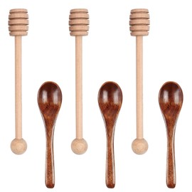 MADGININE 6 PCS Honey Spoons Honey Stick Set, Natural Small Wooden Spoons, Sturdy Durable Honey Stick for Stirring Honey Tea Coffee Jam and Wedding Party Gift