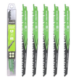 WORKPRO Reciprocating Saw Blades Set of 5, Saw Blade 230 mm 5TPI Made of HCS, for Cutting Branches, Compatible with Standard Reciprocating Saws