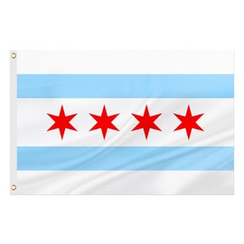 ASUNO Chicago Flag 3 × 5 Feet Polyester Banner with 2 Brass Grommets Double Side Vivid Color Fade Resistant for Outside Garden Lawn Patio