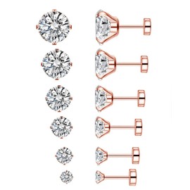 20g Rose Gold Plated Stainless Steel CZ Helix Studs Earrings for Women Men Cartilage Ear Piercings Tragus Flat Screw Backs 2mm 3mm 4mm 5mm 6mm 7mm Set
