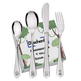 DEschenk Children's Cutlery with Engraving Safari Animals | Cutlery with Engraving | Children's Cutlery Set with Engraving | Cutlery for Children Gift | Christmas Gifts for Children | Christening Gift