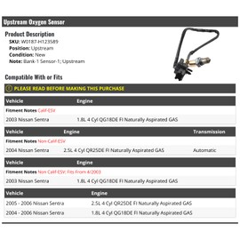 Upstream Oxygen Sensor - Compatible with 2003-2006 Nissan Sentra (From 4/2003 Vehicle Production)