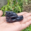 TEAMWILL 2" Natural Obsidian Crystal Dragon Head Statue Realistic Black
