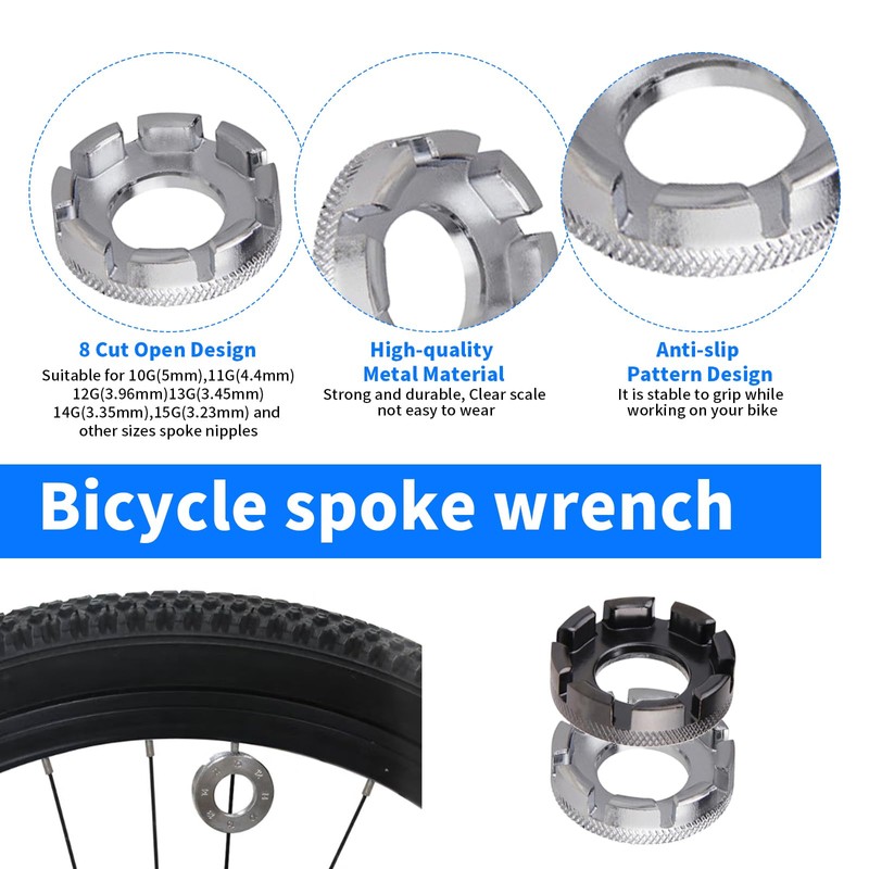 CVASNF 9 Piece Bicycle Spoke Wrench, Size 10-15 Universal Spoke
