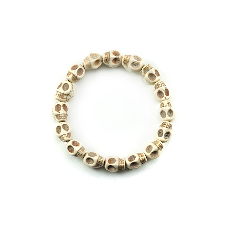 Men's Skull Bracelet White Skulls Solid Strand Stretchy Adjustable Mans,