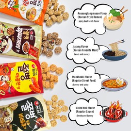 COELO JJOLBYEONG SNACK 4 Packs - Crushing Ramen Noodle Snack for School, Office, Kid, Adult/Hot, Chapagetti, Anseongtangmyeon, Grilled BBQ, 4 Flavors K-Food Variety Pack
