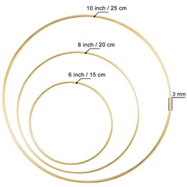 3 Pack Large Metal Floral Hoop Wreath Macrame Gold Hoop Rings(6 Inch8 Inch10 Inch) for Making Wedding Wreath Decor and DIY Dream Catcher Wall Hanging Crafts