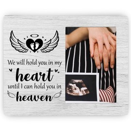 CAIFZ Baby Memorial Picture Frame, We Will Hold You in My Heart Remembrance Wooden Photo Frame Gifts for Loss of Baby, 4x6 inch Photo