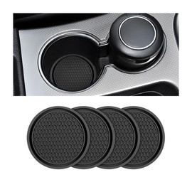 Osilly 4 Pack Car Coaster, 2.75 Inch PVC Anti Slip Cup Holder Insert Coaster, Honeycomb Waterproof Drink Mat Suitable for Most Car Interior, Universal Vehicle Accessories for Women and Men (Black)