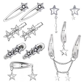 10 Pcs Y2K Hair Accessories, Silver Hair Clips, 8 Shapes Pentagram Hairs Snap Clips, Metal Kawaii Barrettes for Women Girls