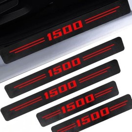 4PCS Door Sill Protectors for RAM 1500, Carbon Fiber Leather Door Sill Sticker for Dodge RAM 1500, Interior Decoration (Red)