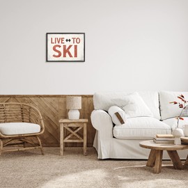 Stupell Industries Live to Ski Phrase Double Diamond Symbol, JJ Design House LLC Black Framed Wall Art, 20 x 16, Beige