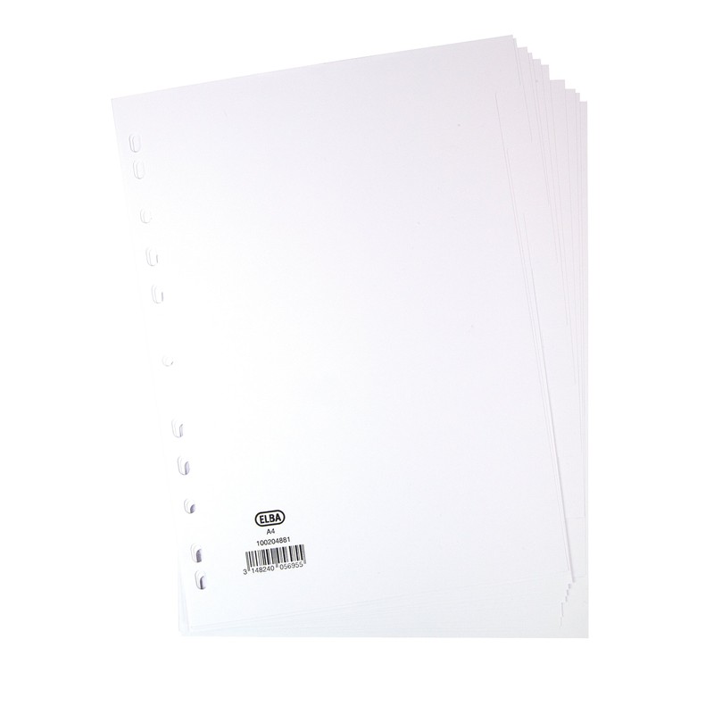 Elba A4 10-Part Card File Dividers, 1 Set White Tabbed