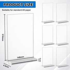 Pack of 6 Acrylic Table Stands, A5 Stand, Transparent Plastic Display Rack, T Stand for Advertising Stands, A5 Acrylic Poster Menu Rack, A5 Price Tags, Table Stand for Restaurants, Office, Hotels