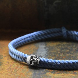 Nato Cuff - Skull Bracelet in 925 Silver - Milanese Silk Cord - Men's or Women's Jewellery Handmade in France, Sterling Silver