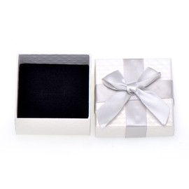 Paialco 2.5" Small Jewelry Gift Box Knotted Ribbon and Foam Filled, Silver White