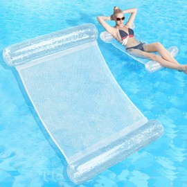 Sratte Pool Float Glitter Water Hammock Pool Loungers Inflatable Swimming Pool Hammock Multi-Purpose Water Floaties for Adults Lake Pool Summer Accessories Party (Silver)
