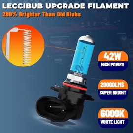 LECCIBUB Fog Light Bulbs Compatible With Hyundai Tiburon 2003-2006, 9006 Fog Lights Halogen Light Bulb, Super Bright 6000K White, Plug and Play, Pack of 2