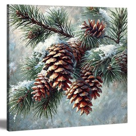 Pine Cone Canvas Wall Art Christmas Picture 30x30cm Print Painting Stretched and Framed Ready to Hang for Wall Décor