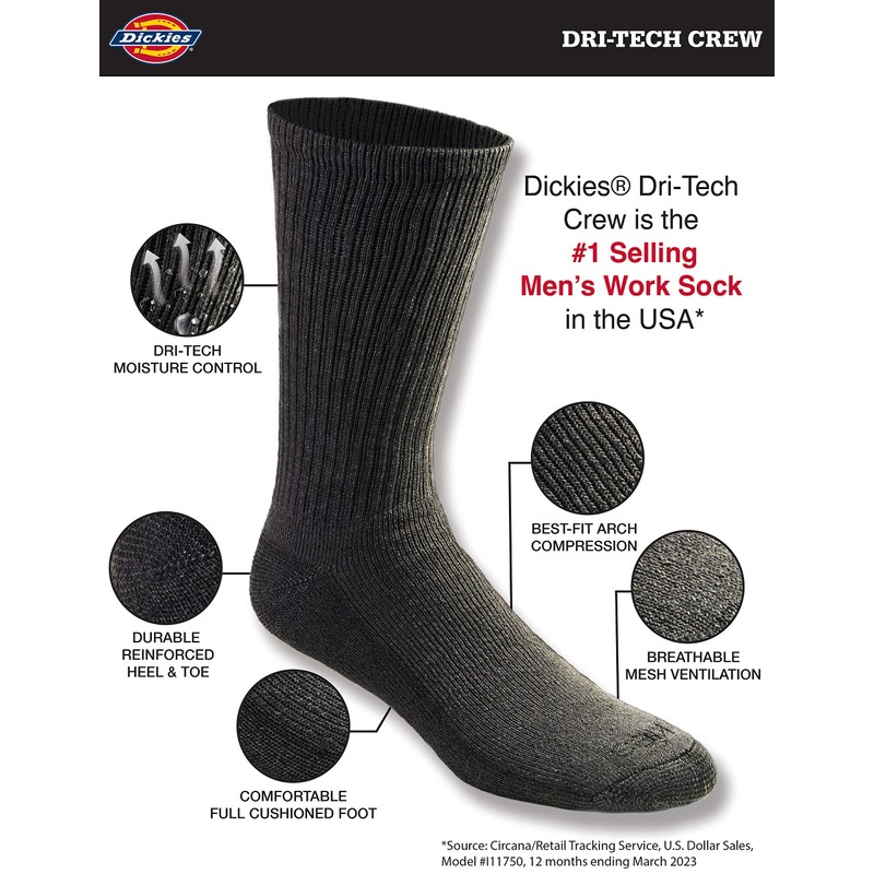 Dickies Men's Big & Tall Dri-tech Moisture Control Crew Socks