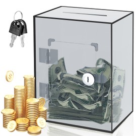 Large Acrylic Clear Piggy Bank, Money Saving Box for Cash Saving with Key, Openable Clear Acrylic Savings Jar for Adults Kid (Brown)