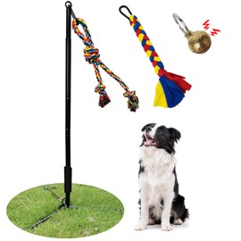 Tether Tug Outdoor Dog Toy,Interactive Exercise Game in Yard Park Tug of War for Large Medium Small Dog with 2 Rope Toy and Bell Pull Chase and Solo Play