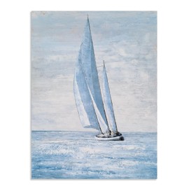 GALLERIEDECO Sailing Boat Wall Art - Hand Painted Textured Coastal Canvas Painting for Modern Beach Decor