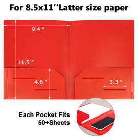 HABGP 6 Pack Plastic Folders with Pockets, Multiple Color Heavy Duty 2 Pocket Letter Size Folders Business Card Holder for School Office