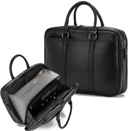 Accordian File Organizer with Handle,13 Pocket Expanding File Folder with Zipper & Labels,Briefcase,15.6 in Laptop Bag Portable Document Organizer Accordion File Keeper for Letter Size (Black)