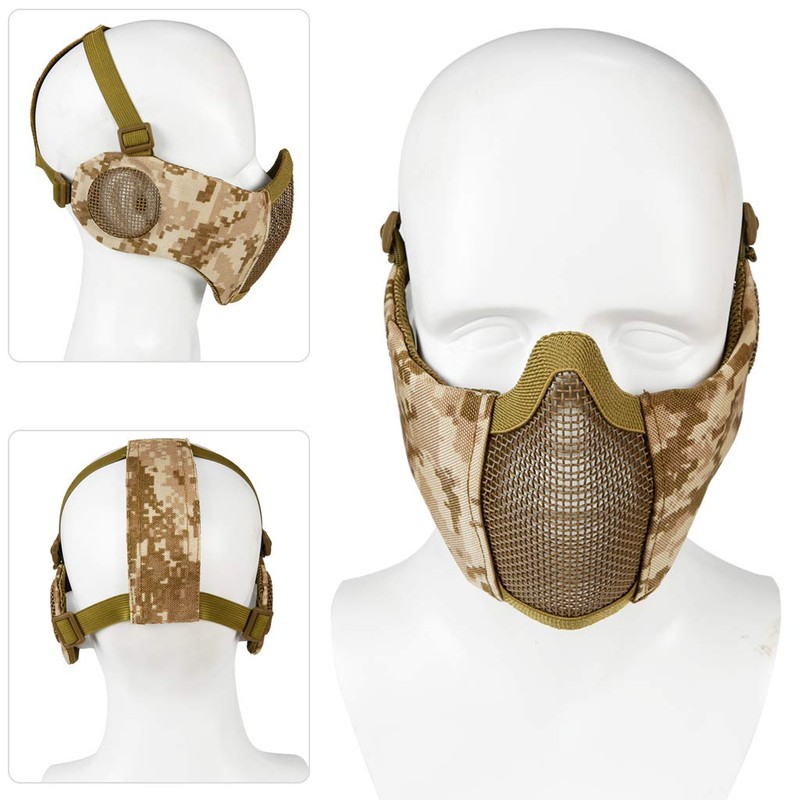 Airsoft Mask with Goggles, Foldable Airsoft Mesh Mask with Ear