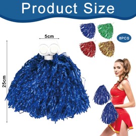 8 Pack Cheerleader Pom Poms, Pom Poms Cheerleading, Cheering Squad Hand Flower, Hand Flowers Cheerleader Pompoms with Plastic Handle for Adults Team Spirit Sports Game Dancing Party