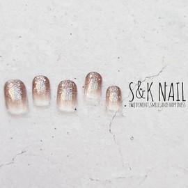 S&K NAIL Pink Gurege & Glitter Gradient Nail Seal, Hardening Type, No Hardening, Just Stick, Simple Hand, Autumn, Winter, Bridal, Wedding, Halloween, 8 Sizes, 20 Pieces, Made in Japan