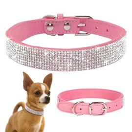 TSKDKIT Puppy Collar for Cat Small Dog Collar Cute Rhinestone Pet Collar Sparkling Cat Collar Soft Leather Pet Collar(M Pink)