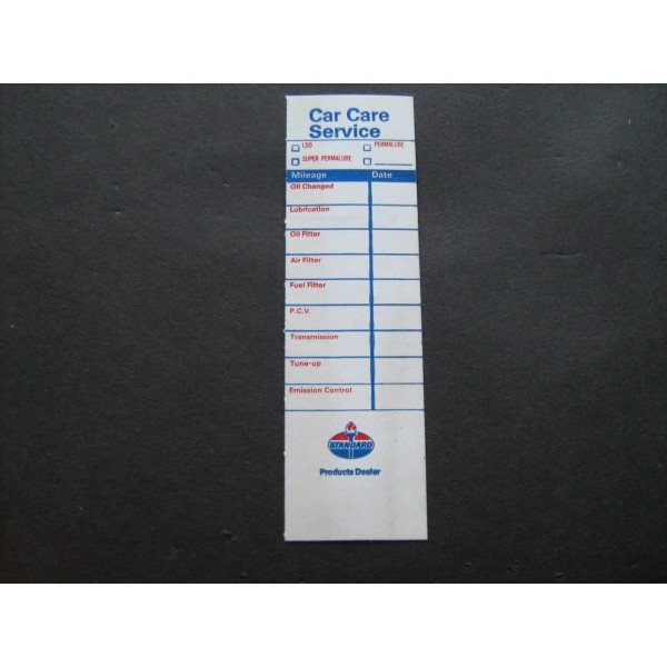 oil change/tune-up sticker never used vntg STANDARD Oil Change/Tune-Up