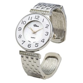 Blekon Collections Women's 33mm Case Concho Textured Cuff Bangle Watch (Silver)