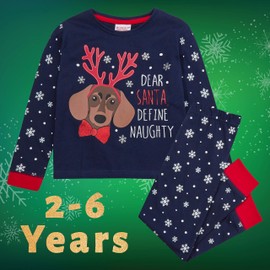 Metzuyan Childrens Kids Christmas Xmas Festive Pyjamas Pajama PJ Santa Dog Raindeer Navy Doggie 5-6 Years