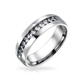 Bridal April Birth Month Clear White Crystal Eternity Band Ring in Silver Toned Stainless Steel